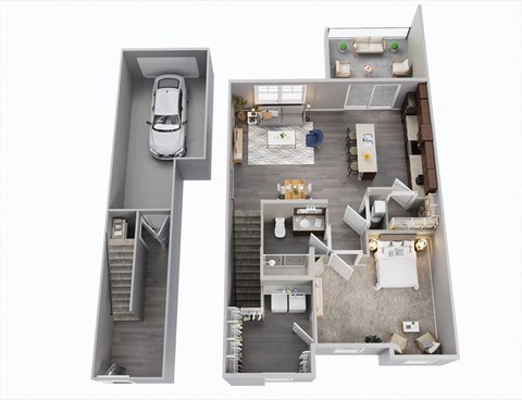 Floor plan for 1 bed, 1 bath, 876 sqft